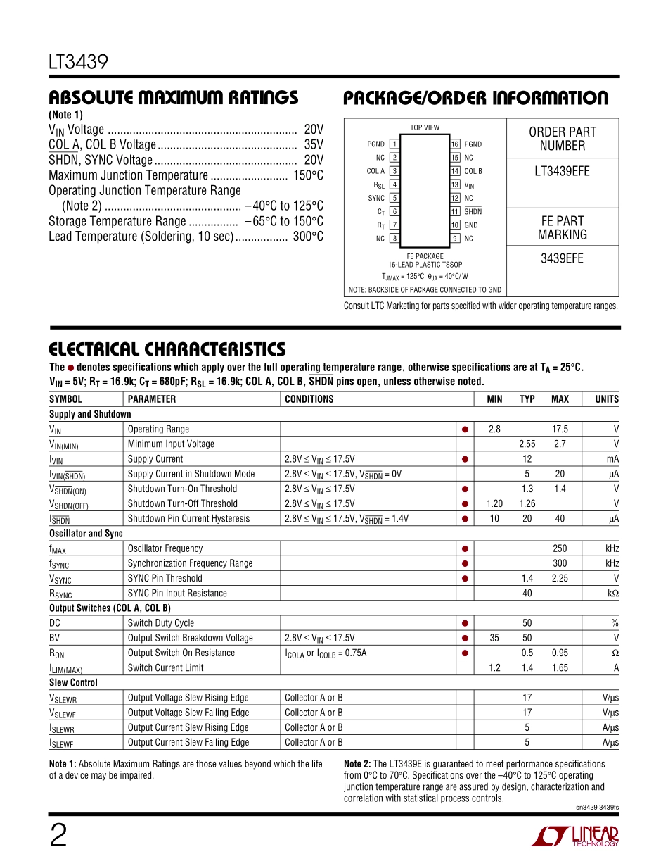 IC封装资料_电源管理芯片_LT3439EFE_TRPBF.pdf_第2页