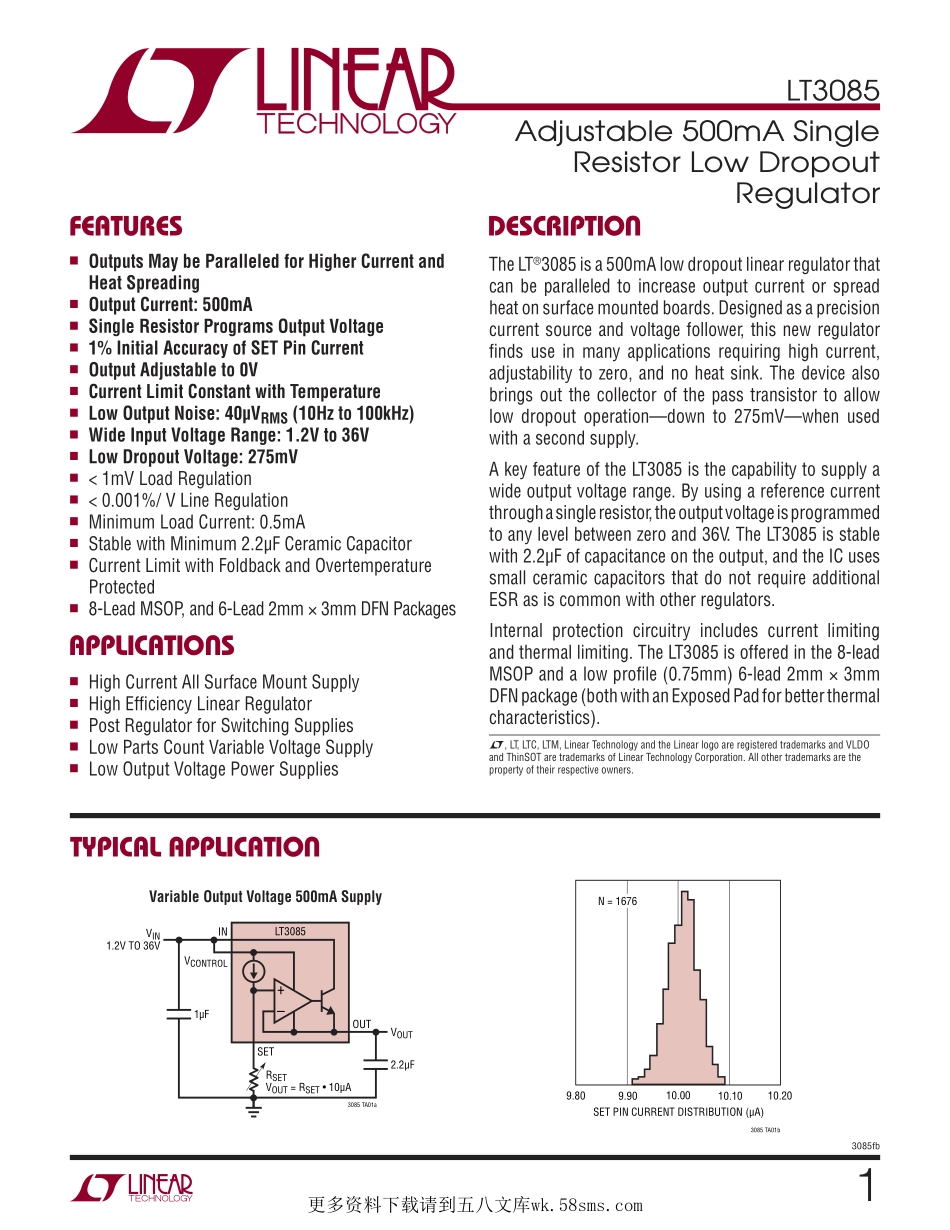 IC封装资料_电源管理芯片_LT3085IMS8E_PBF.pdf_第1页