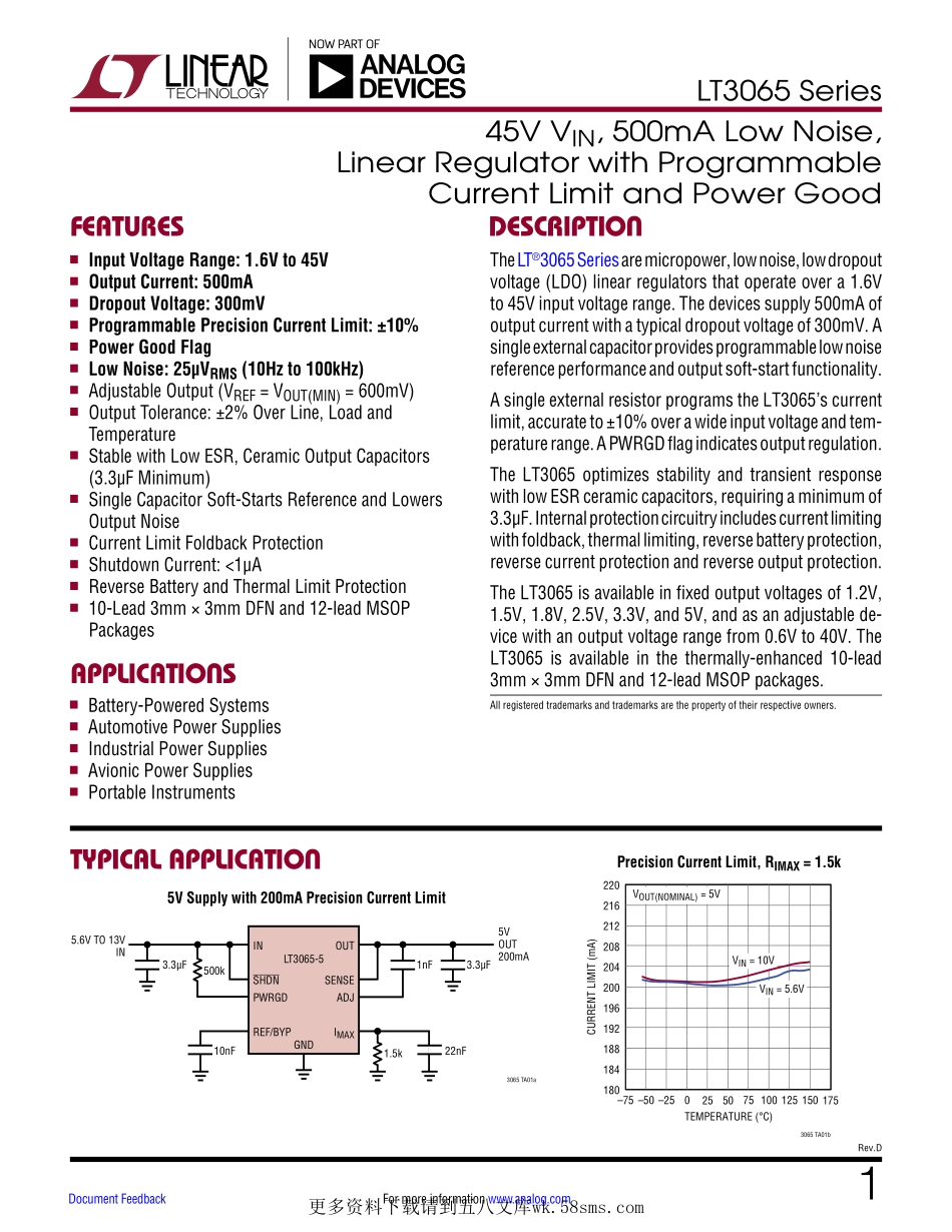 IC封装资料_电源管理芯片_LT3065EMSE_TRPBF.pdf_第1页