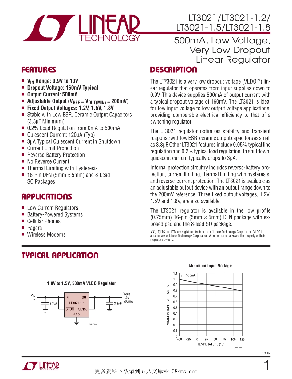 IC封装资料_电源管理芯片_LT3021ES8_TRPBF.pdf_第1页