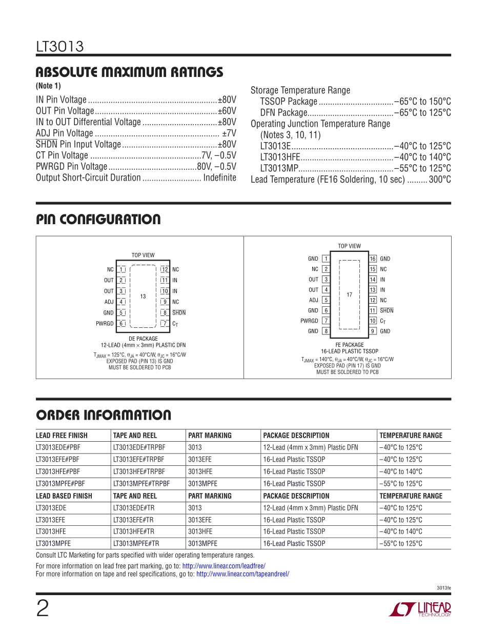 IC封装资料_电源管理芯片_LT3013EDE_PBF.pdf_第2页