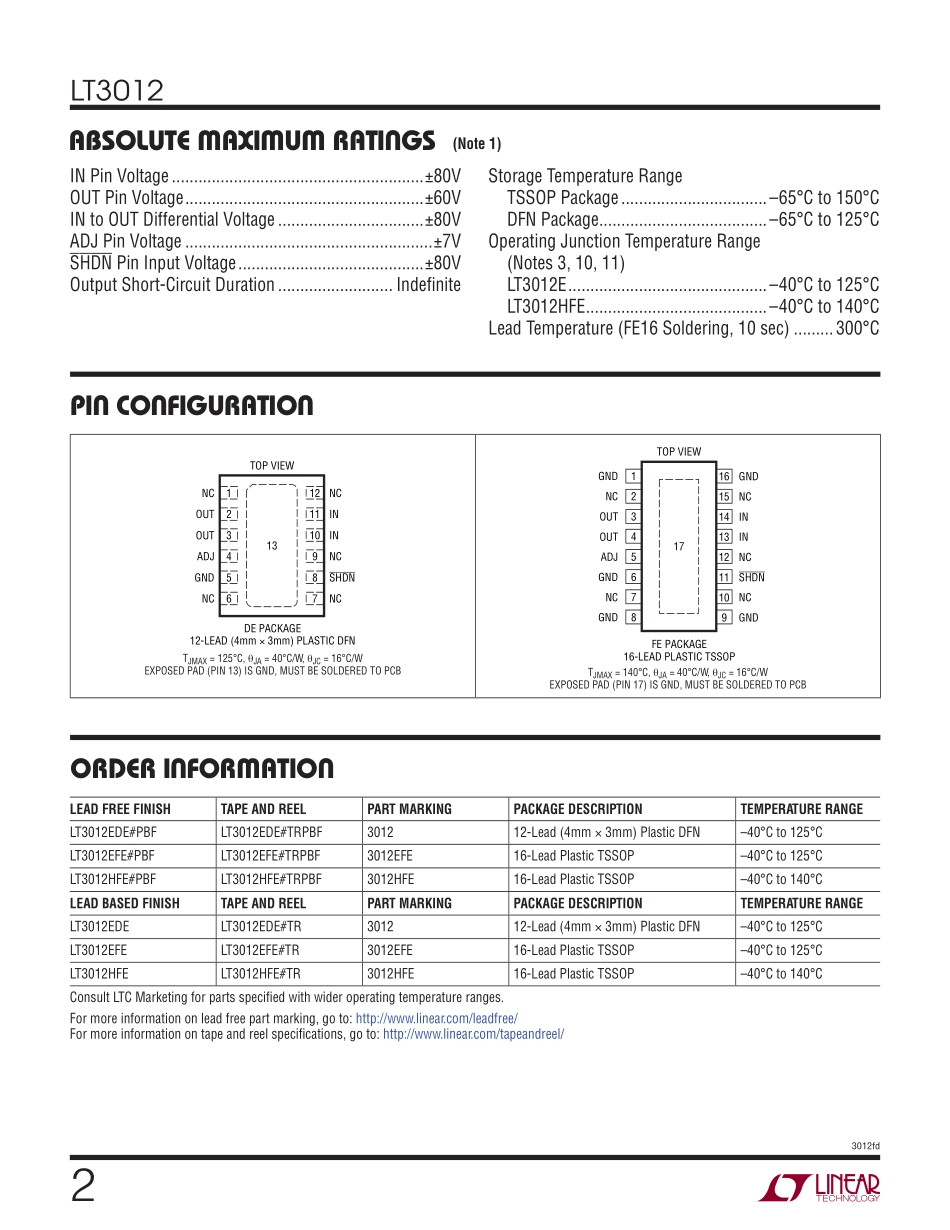 IC封装资料_电源管理芯片_LT3012EDE_TRPBF.pdf_第2页