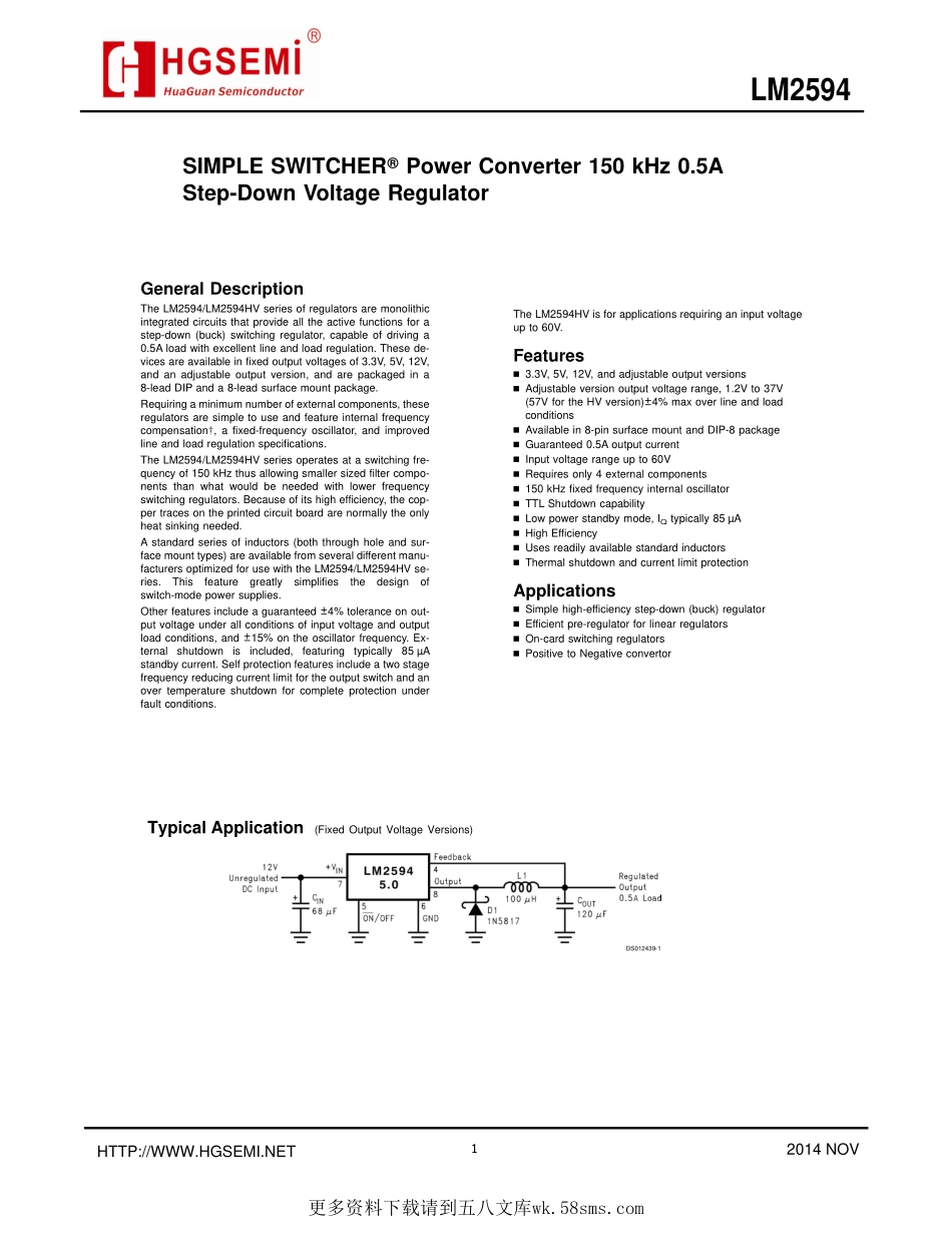 IC封装资料_电源管理芯片_LM2594M-ADJ_TR.pdf_第1页