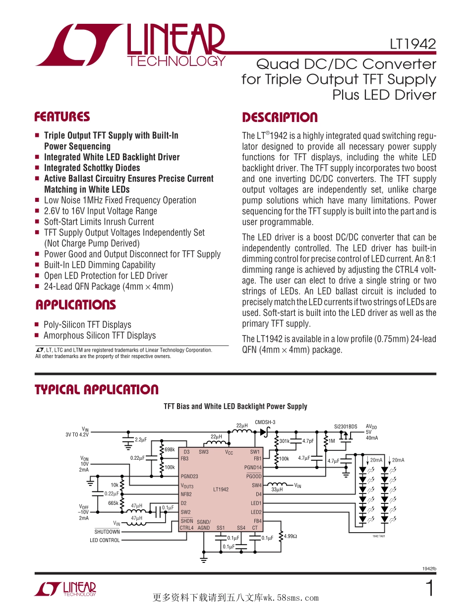 IC封装资料_电源管理芯片_LT1942EUF_TRPBF.pdf_第1页