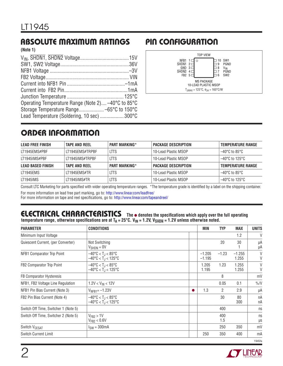 IC封装资料_电源管理芯片_LT1945EMS_TRPBF.pdf_第2页