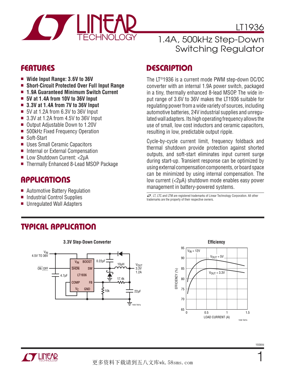 IC封装资料_电源管理芯片_LT1936EMS8E_TRPBF.pdf_第1页