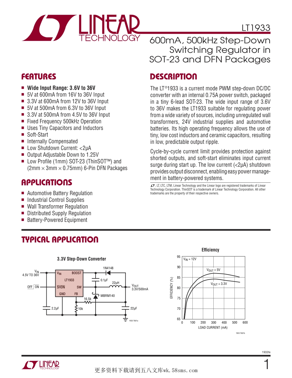 IC封装资料_电源管理芯片_LT1933ES6_TRPBF.pdf_第1页