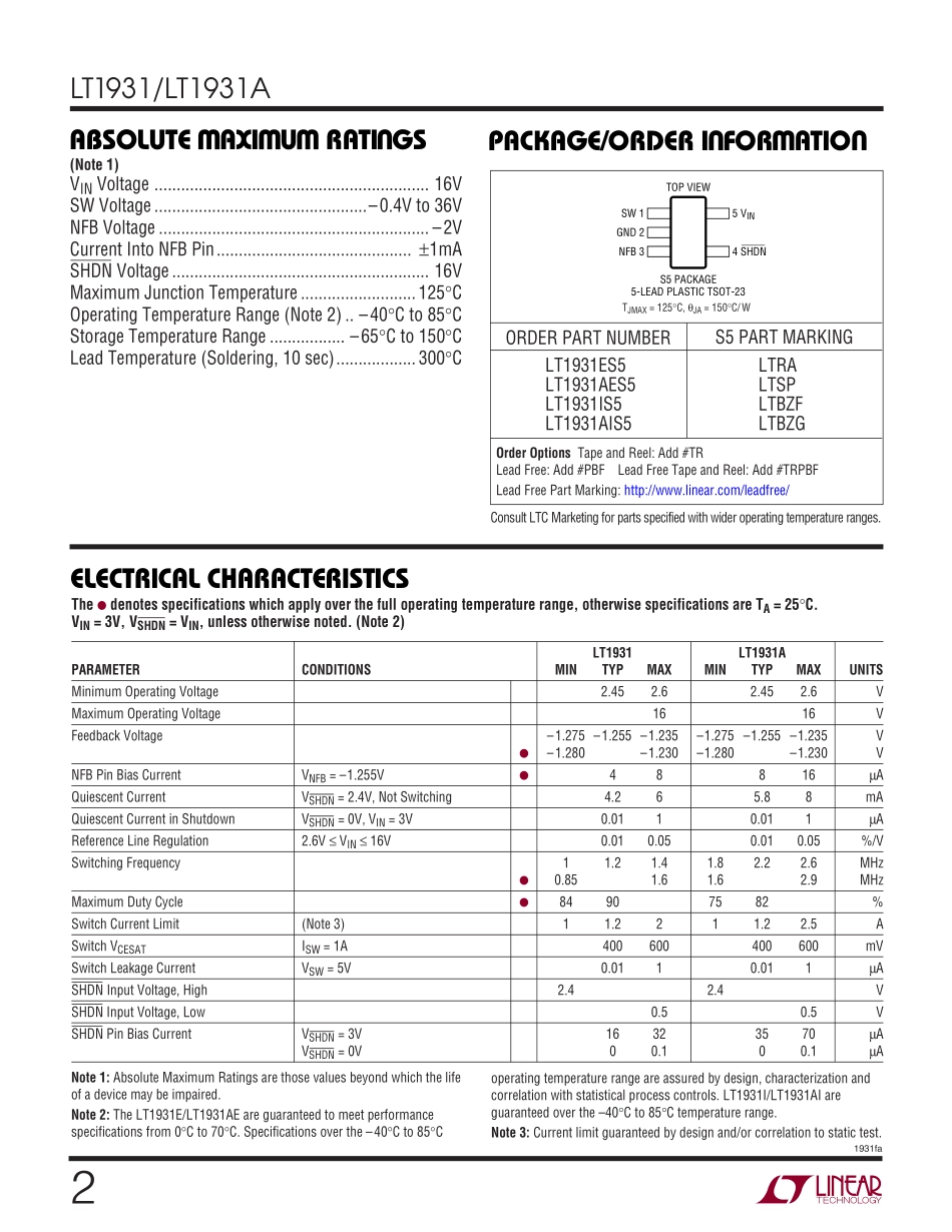 IC封装资料_电源管理芯片_LT1931AES5_TRPBF.pdf_第2页