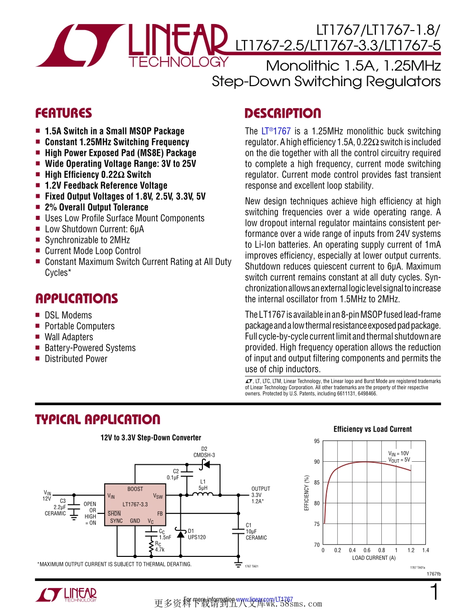 IC封装资料_电源管理芯片_LT1767EMS8-2.5_TRPBF.pdf_第1页