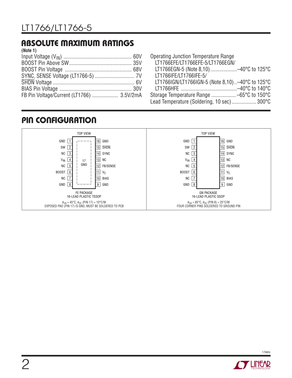 IC封装资料_电源管理芯片_LT1766EFE_TRPBF.pdf_第2页