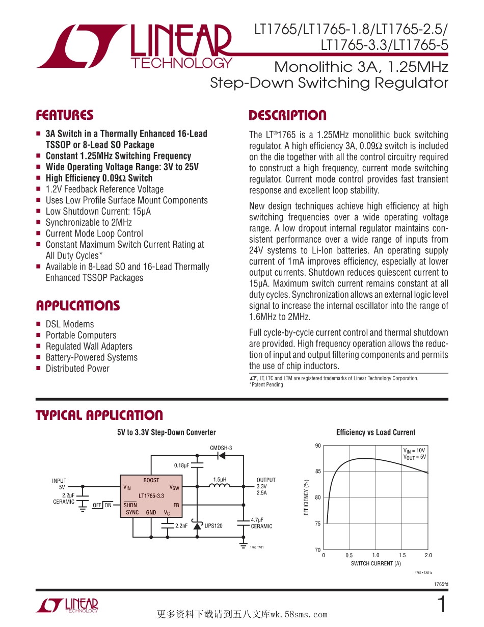 IC封装资料_电源管理芯片_LT1765EFE_TRPBF.pdf_第1页
