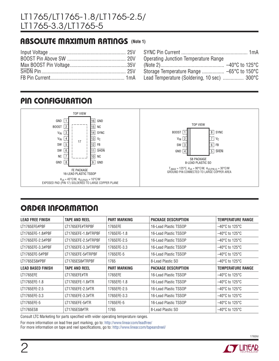 IC封装资料_电源管理芯片_LT1765EFE_TRPBF.pdf_第2页