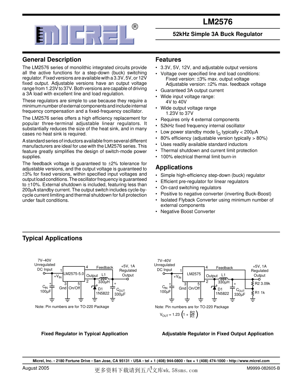 IC封装资料_电源管理芯片_LM2576-5.0WU.pdf_第1页