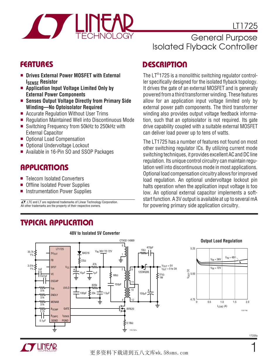 IC封装资料_电源管理芯片_LT1725IGN_PBF.pdf_第1页