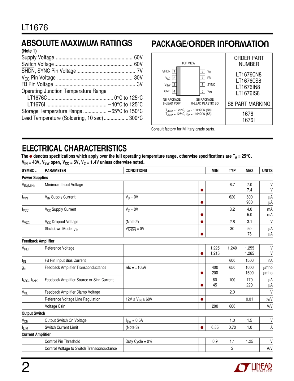 IC封装资料_电源管理芯片_LT1676CS8_TRPBF.pdf_第2页