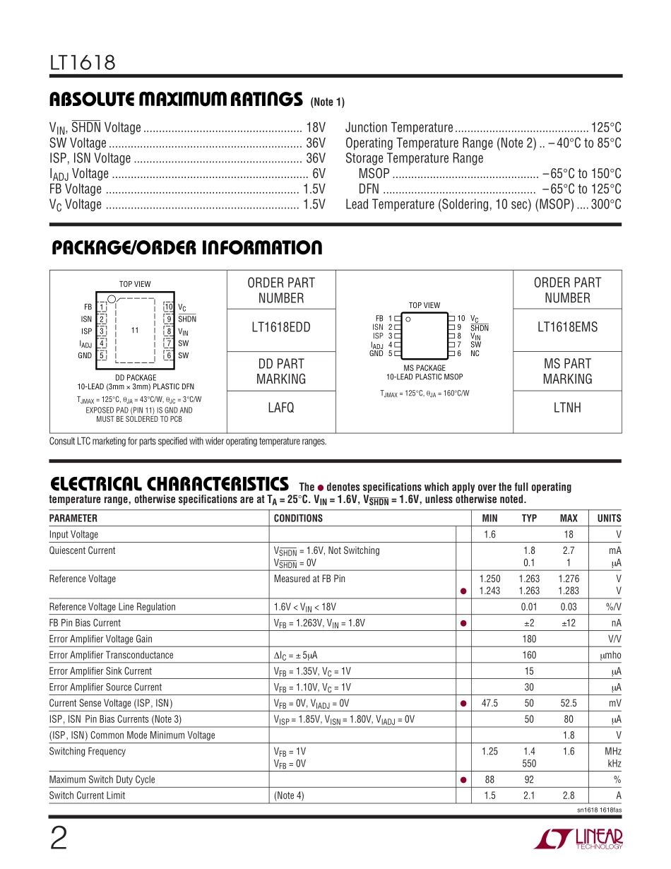 IC封装资料_电源管理芯片_LT1618EDD_TRPBF.pdf_第2页