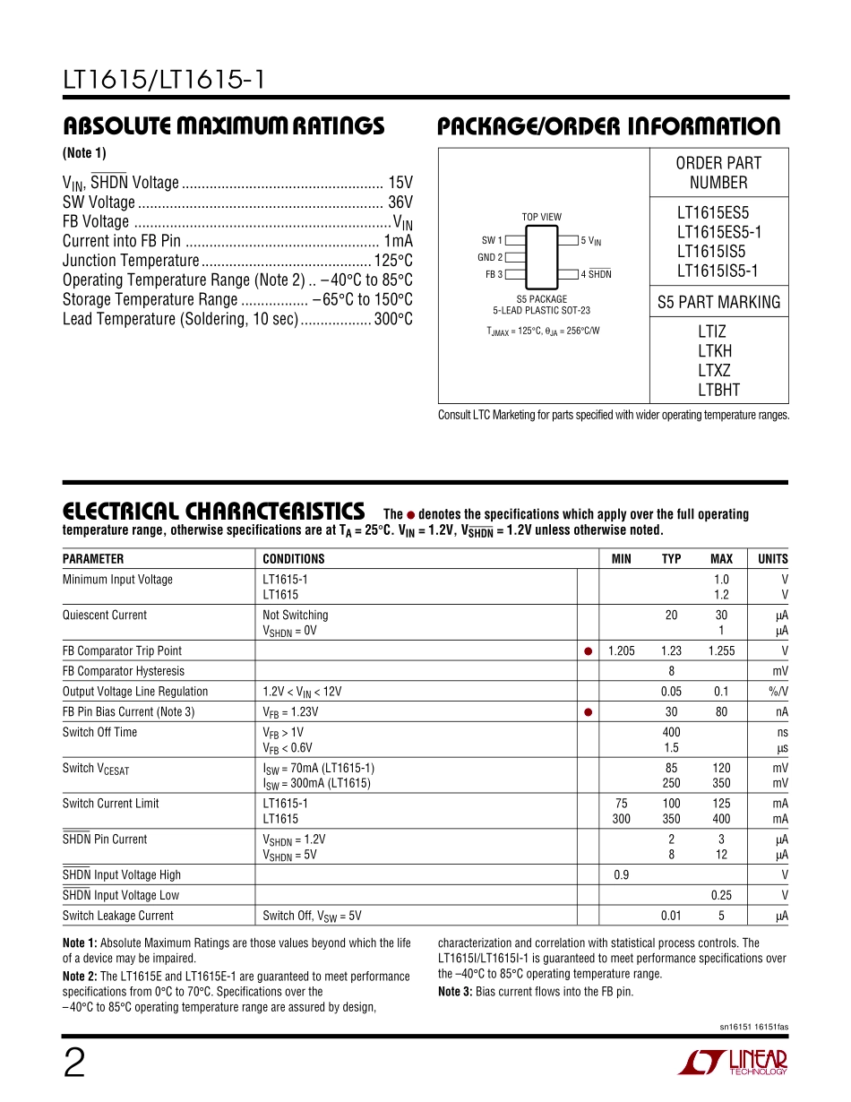 IC封装资料_电源管理芯片_LT1615ES5_TRPBF.pdf_第2页