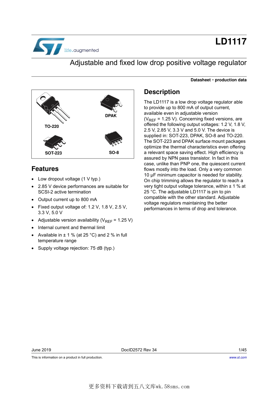 IC封装资料_电源管理芯片_LD1117S33TR.pdf_第1页