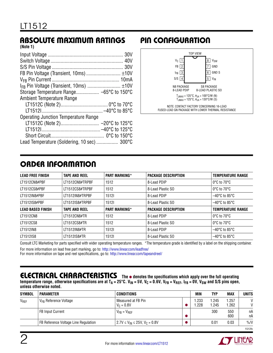 IC封装资料_电源管理芯片_LT1512CS8_TRPBF.pdf_第2页