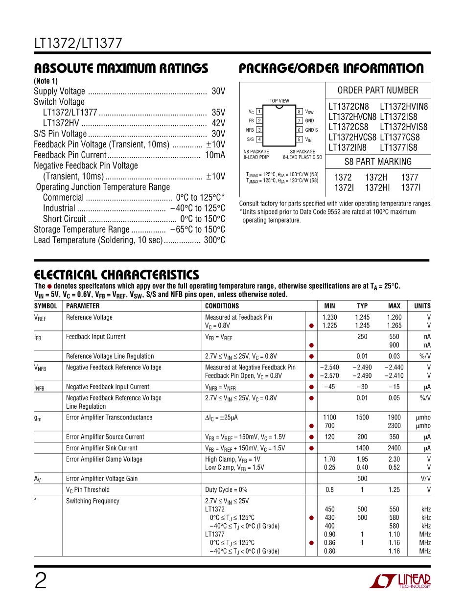 IC封装资料_电源管理芯片_LT1377IS8_TRPBF.pdf_第2页