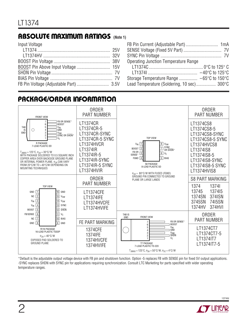 IC封装资料_电源管理芯片_LT1374CR-SYNC_PBF.pdf_第2页