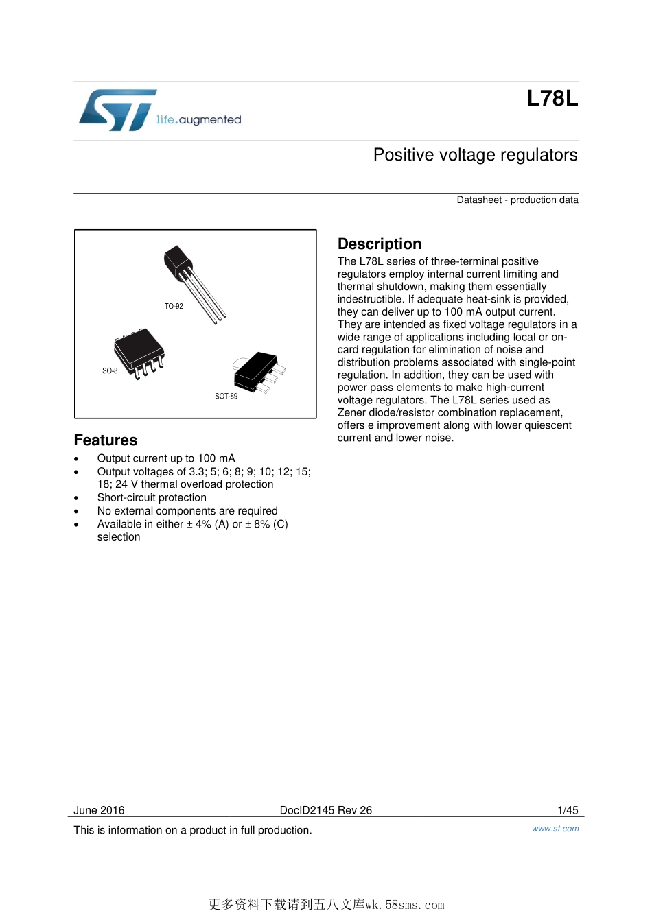 IC封装资料_电源管理芯片_L78L33ACUTR.pdf_第1页