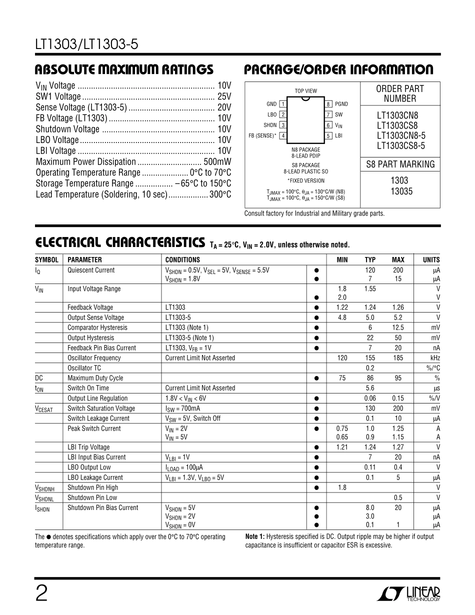 IC封装资料_电源管理芯片_LT1303CS8_TRPBF.pdf_第2页