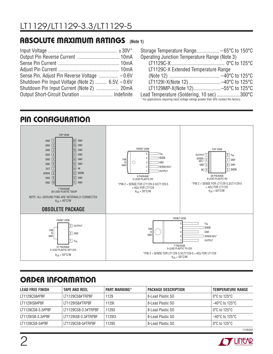 IC封装资料_电源管理芯片_LT1129CST-3.3_TRPBF.pdf_第2页