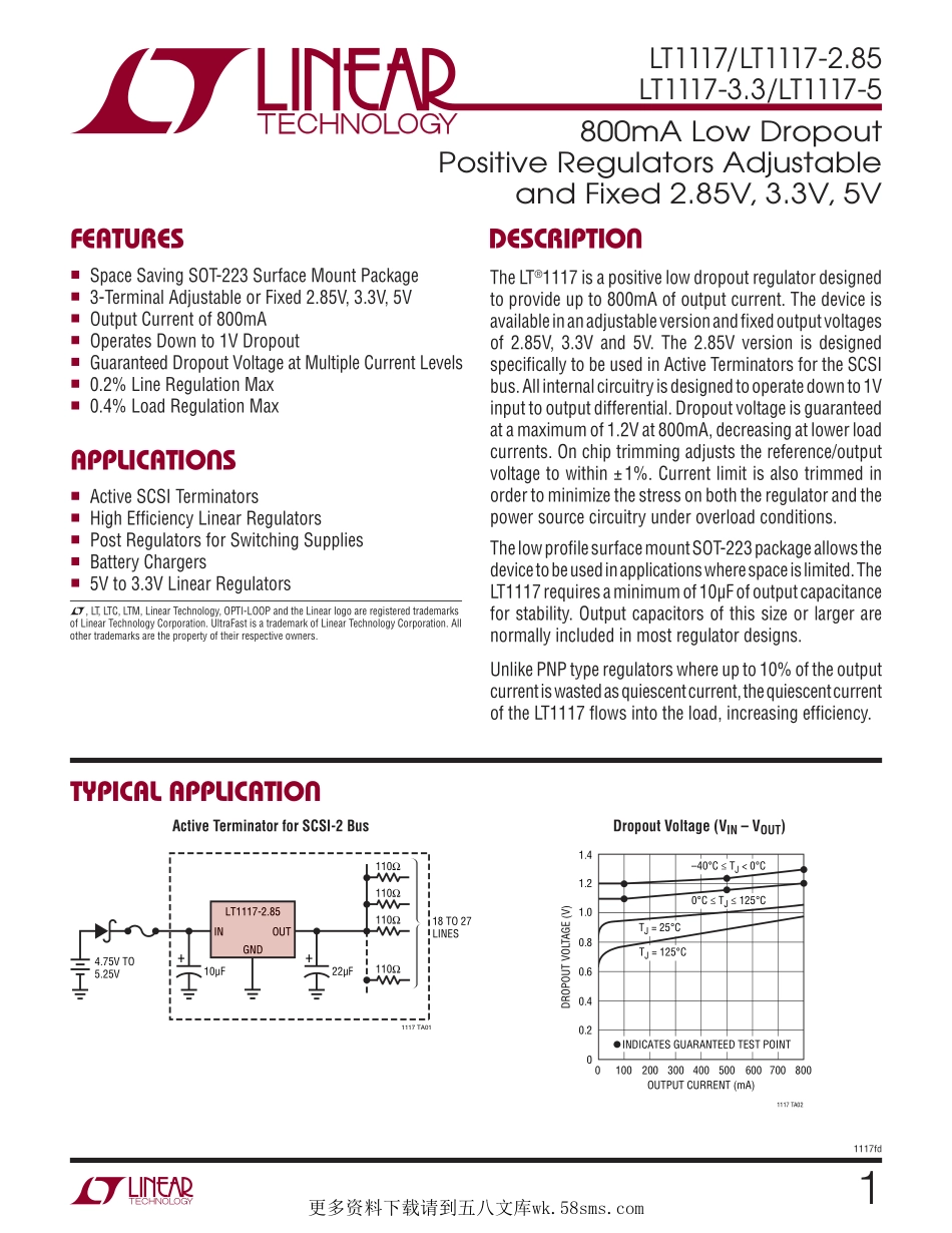 IC封装资料_电源管理芯片_LT1117CST-3.3_PBF.pdf_第1页