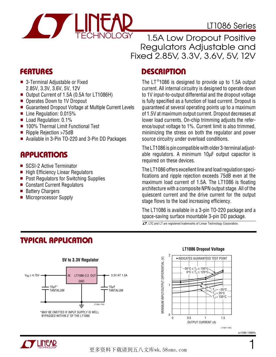 IC封装资料_电源管理芯片_LT1086CT_PBF.pdf_第1页