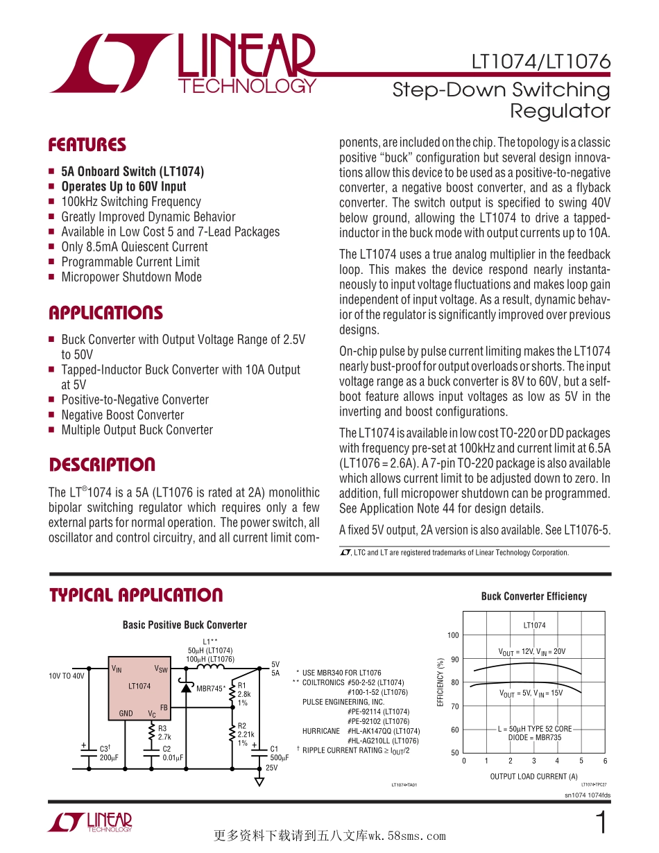 IC封装资料_电源管理芯片_LT1076HVCT_PBF.pdf_第1页