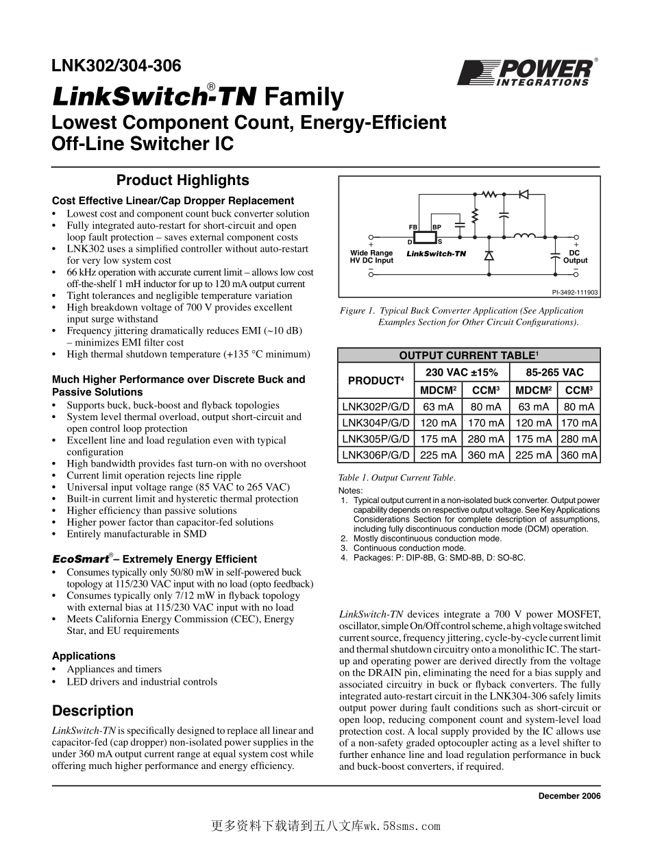 IC封装资料_电源管理芯片_LNK304DN-TL.pdf_第1页