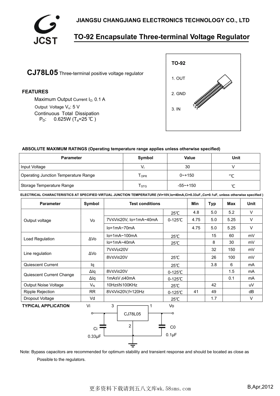 IC封装资料_电源管理芯片_CJ78L05_TO-92.pdf_第1页