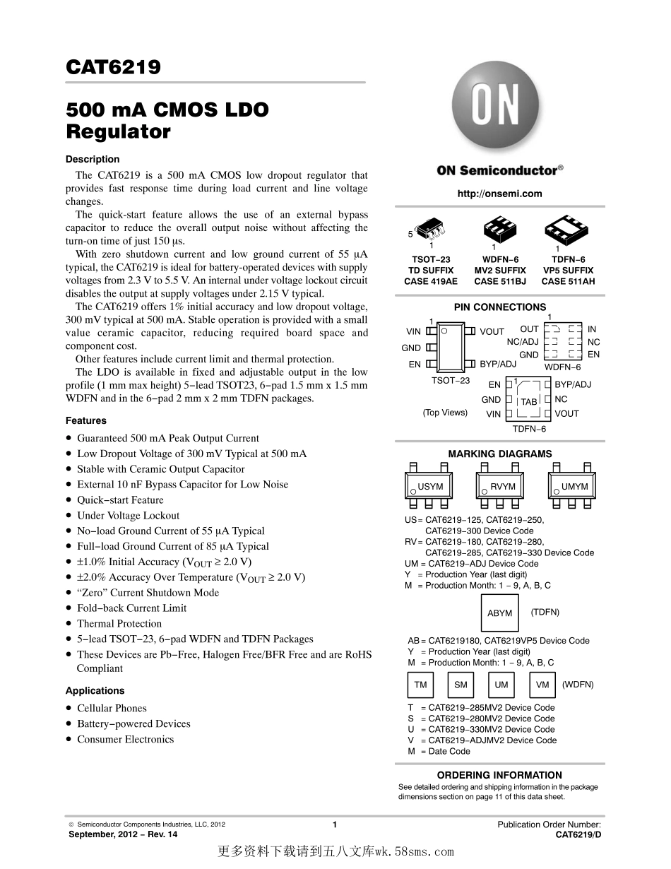 IC封装资料_电源管理芯片_CAT6219-330TDGT3.pdf_第1页