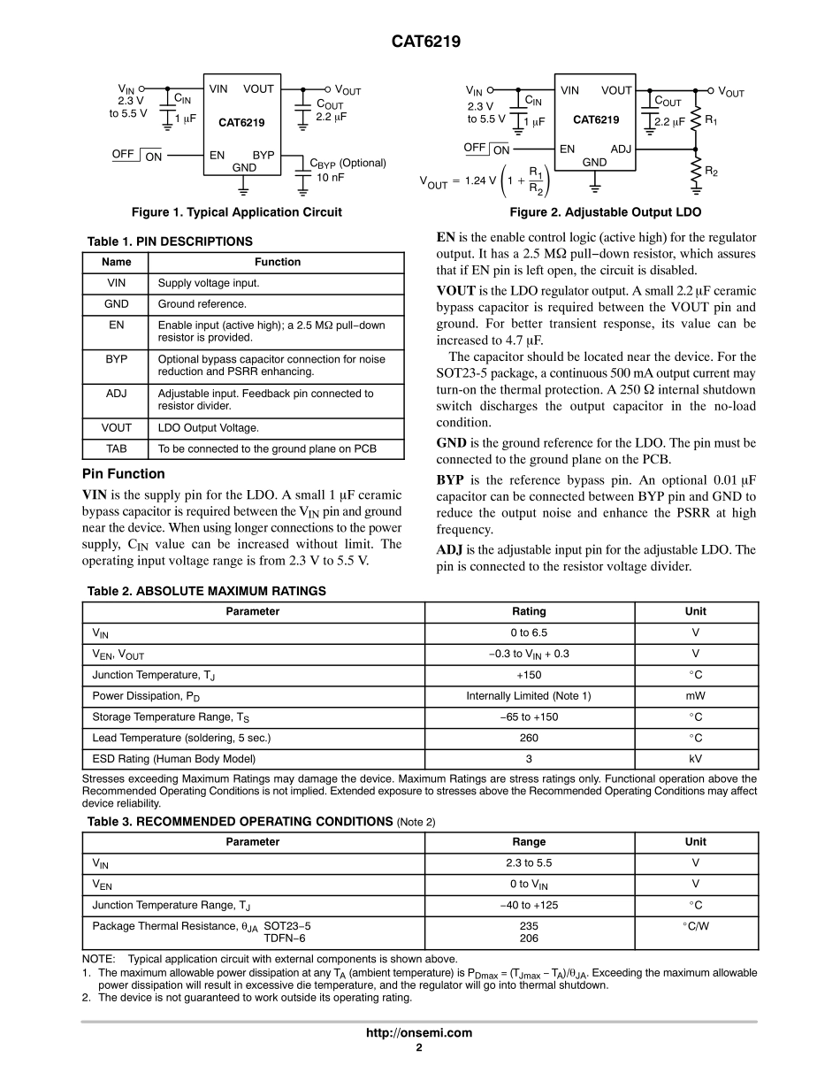 IC封装资料_电源管理芯片_CAT6219-330TDGT3.pdf_第2页