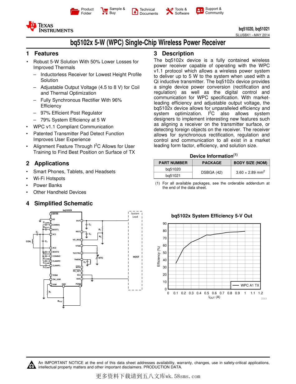 IC封装资料_电源管理芯片_BQ51020YFPR.pdf_第1页