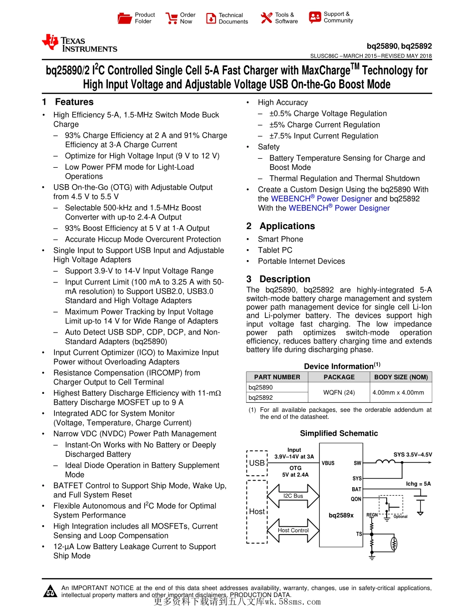 IC封装资料_电源管理芯片_BQ25890RTWR.pdf_第1页