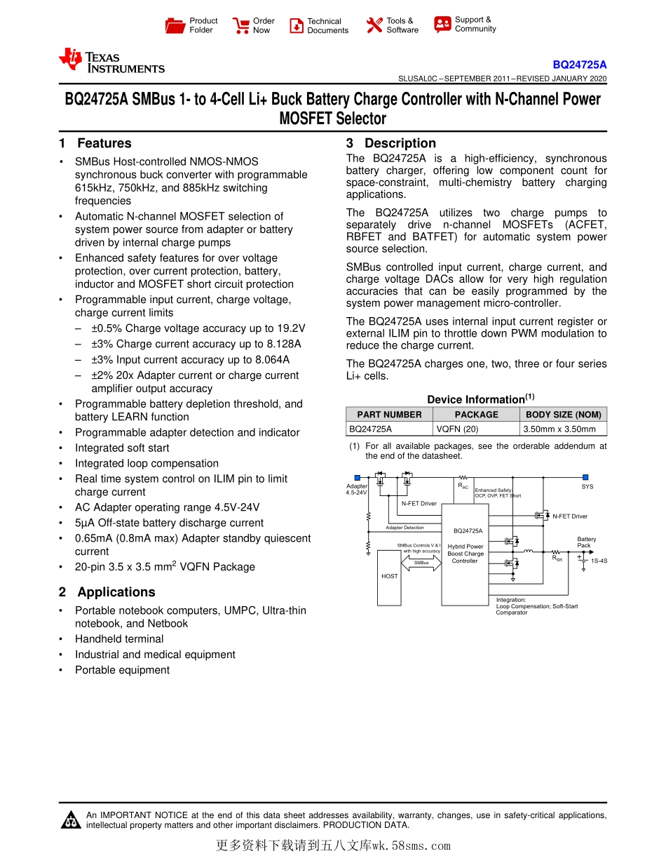 IC封装资料_电源管理芯片_BQ24725ARGRR.pdf_第1页