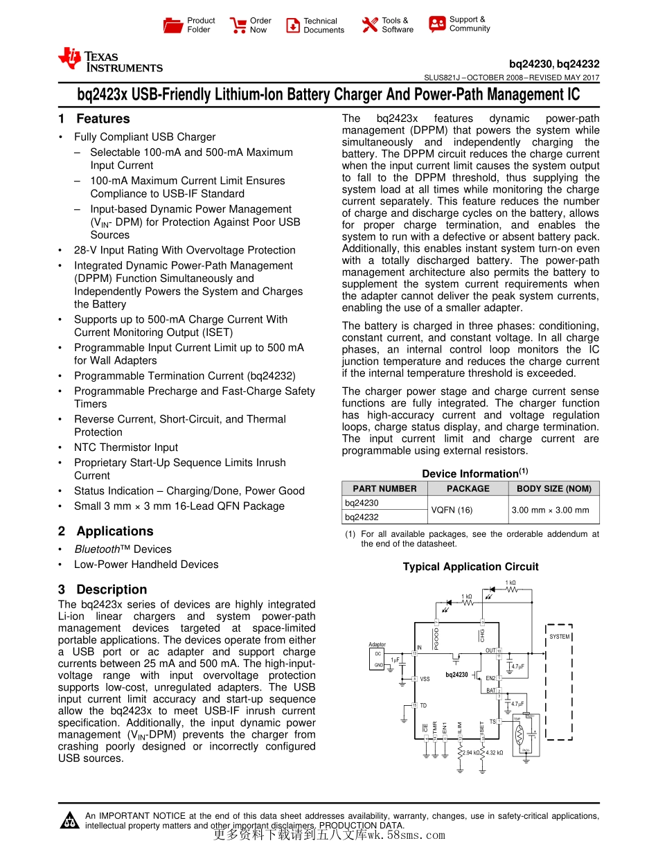 IC封装资料_电源管理芯片_BQ24232RGTR.pdf_第1页