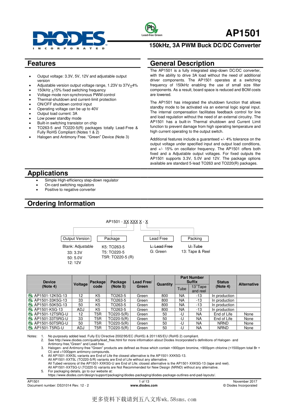 IC封装资料_电源管理芯片_AP1501-50K5G-13.pdf_第1页