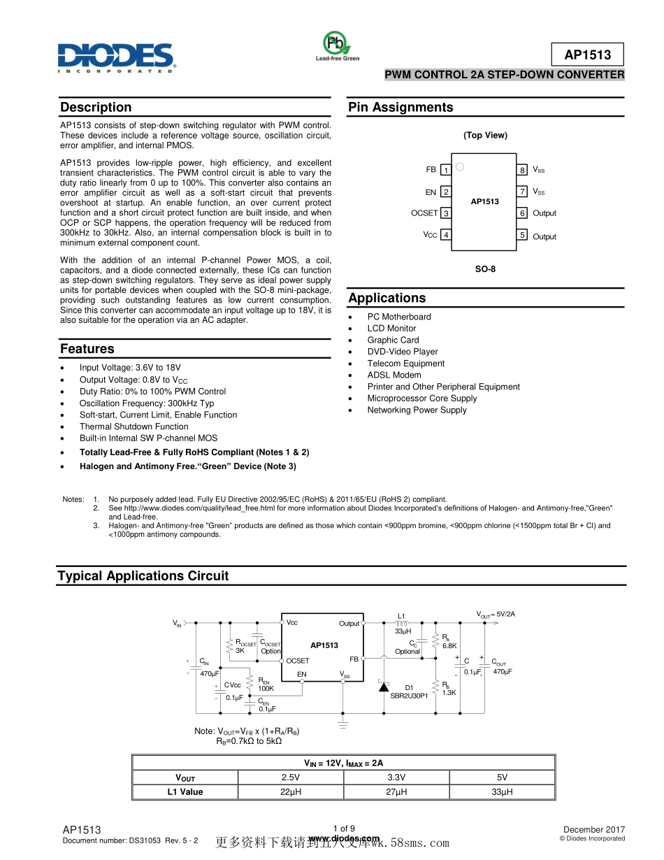 IC封装资料_电源管理芯片_AP1513SG-13.pdf_第1页