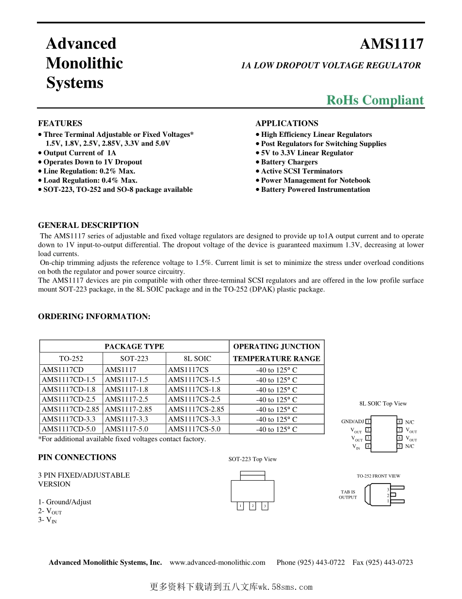 IC封装资料_电源管理芯片_AMS1117-5_0.pdf_第1页