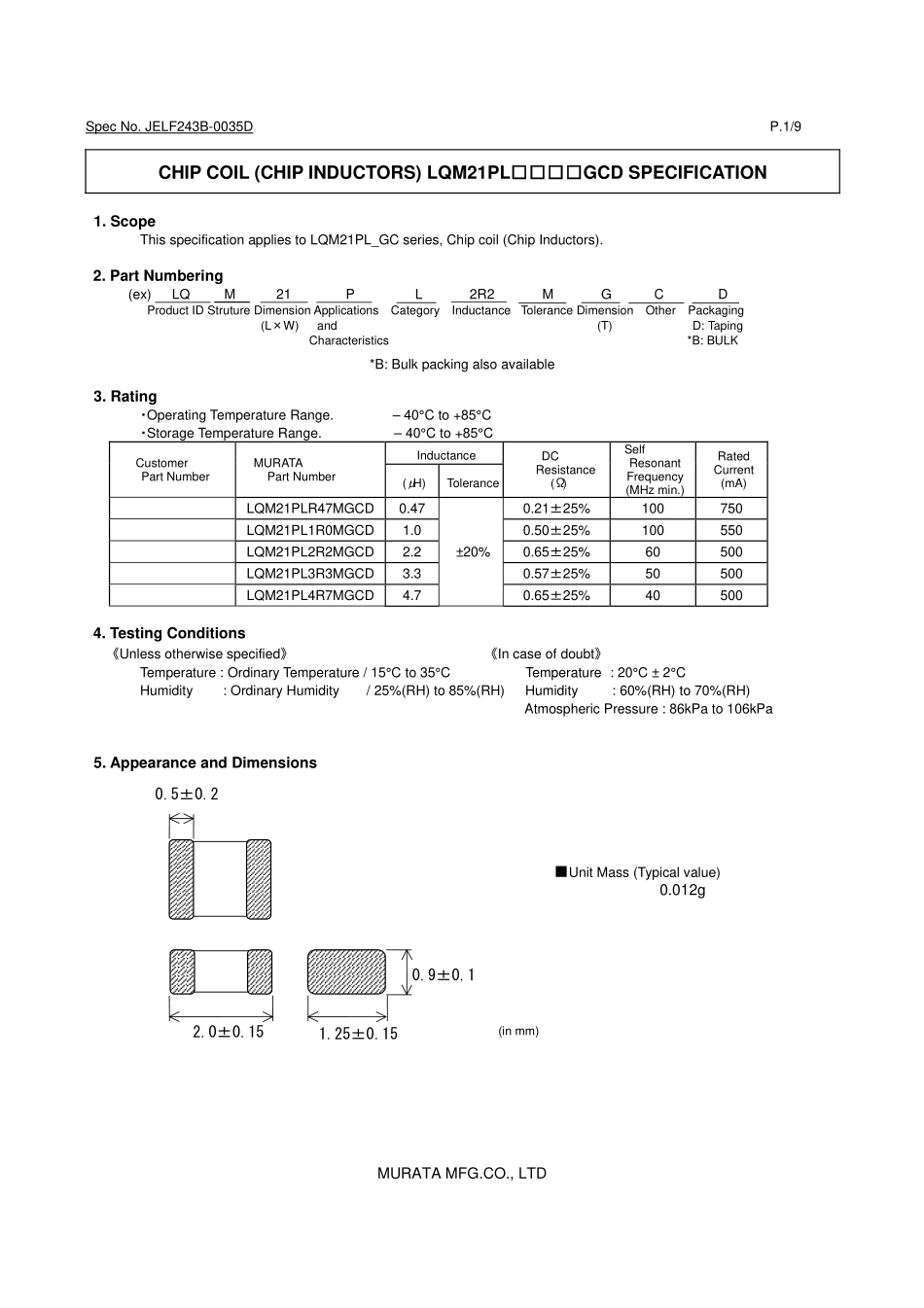 IC封装资料_电感_LQM21PL4R7MGCD.pdf_第2页