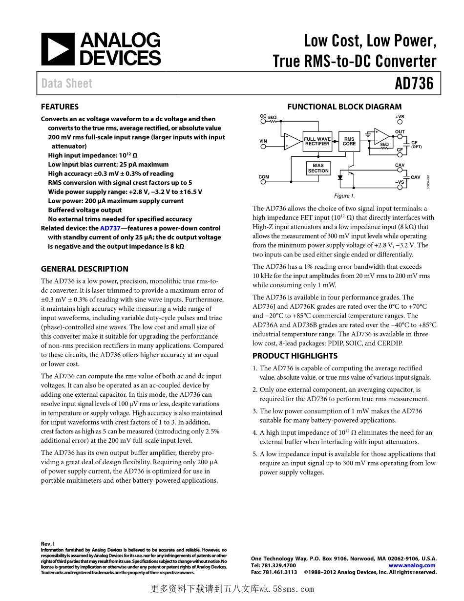 IC封装资料_电源管理芯片_AD736ARZ-R7.pdf_第1页