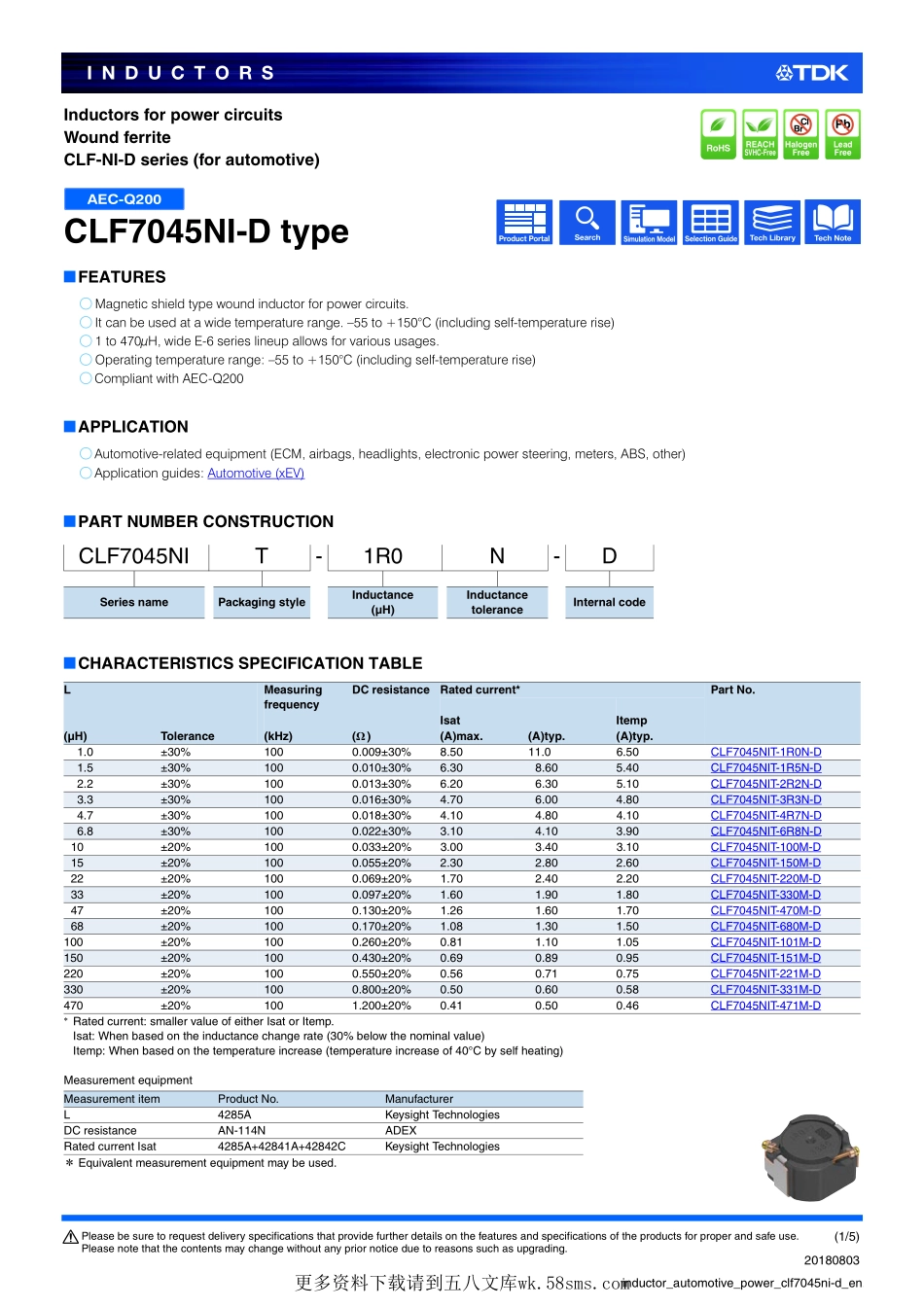 IC封装资料_电感_CLF7045NIT-6R8N-D.pdf_第1页