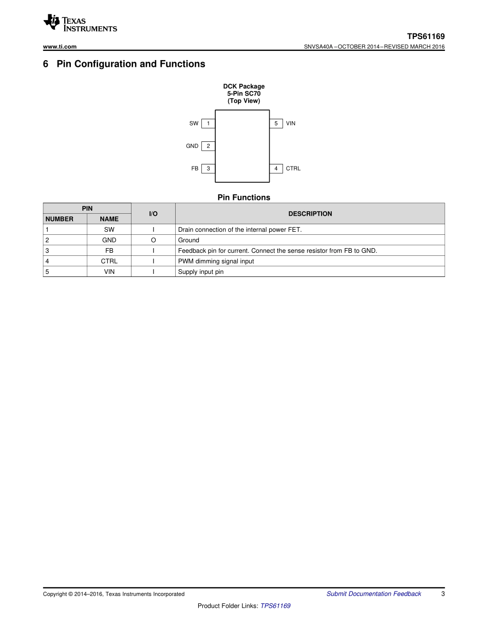 IC封装资料_LED驱动芯片_TPS61169DCKR.pdf_第3页