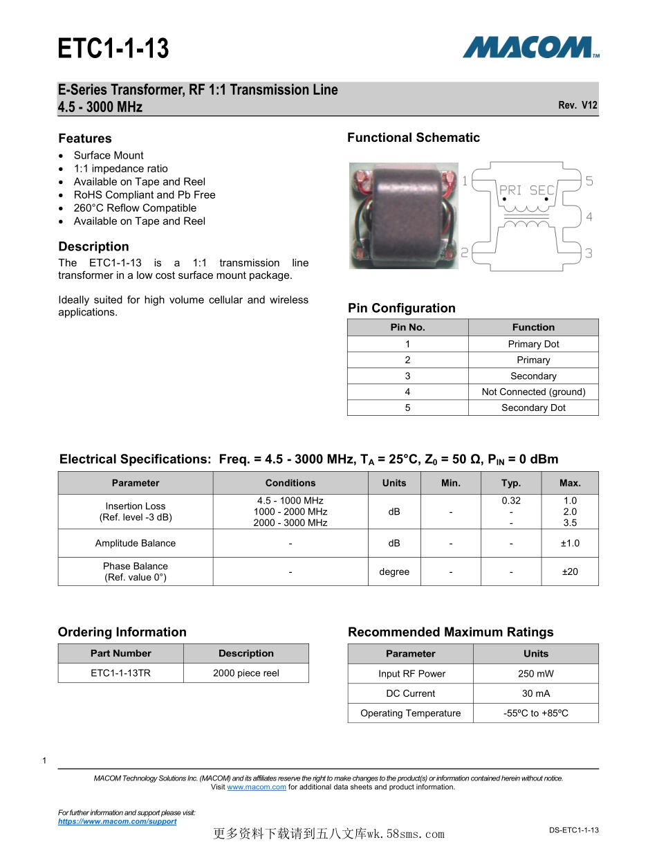 IC封装资料_变压器_ETC1-1-13TR.pdf_第1页