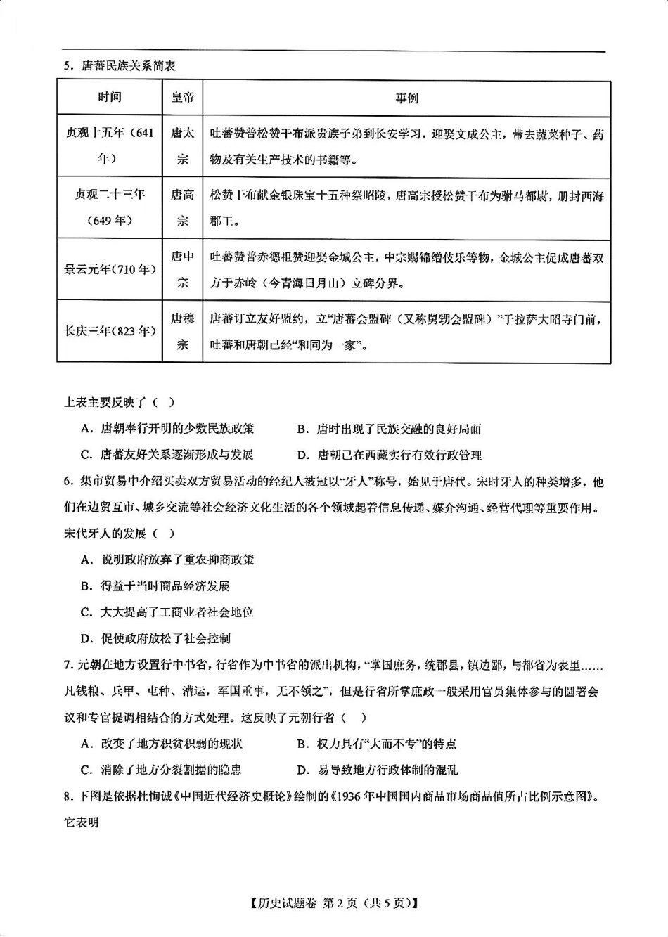 2025届新高考二卷地区第一次适应性考试历史试卷.pdf_第2页