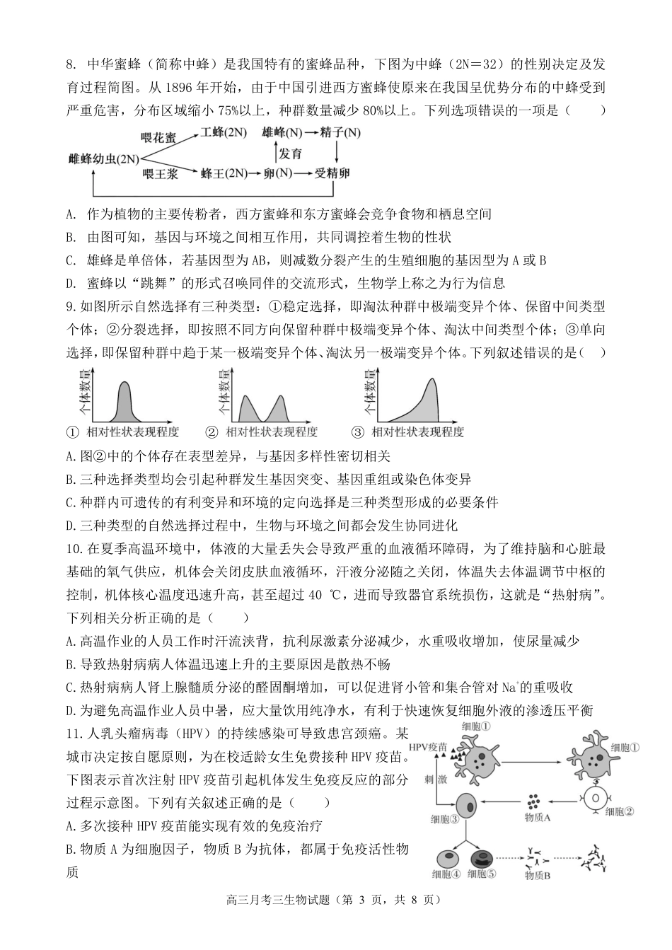 陕西省宝鸡市金台区宝鸡中学2024-2025学年高三上学期12月月考生物学试题（含答案）.pdf_第3页