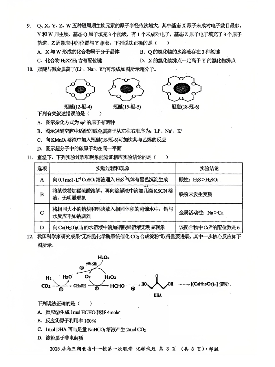 湖北十一校2025届高三12月联考化学试卷含答案.pdf_第3页